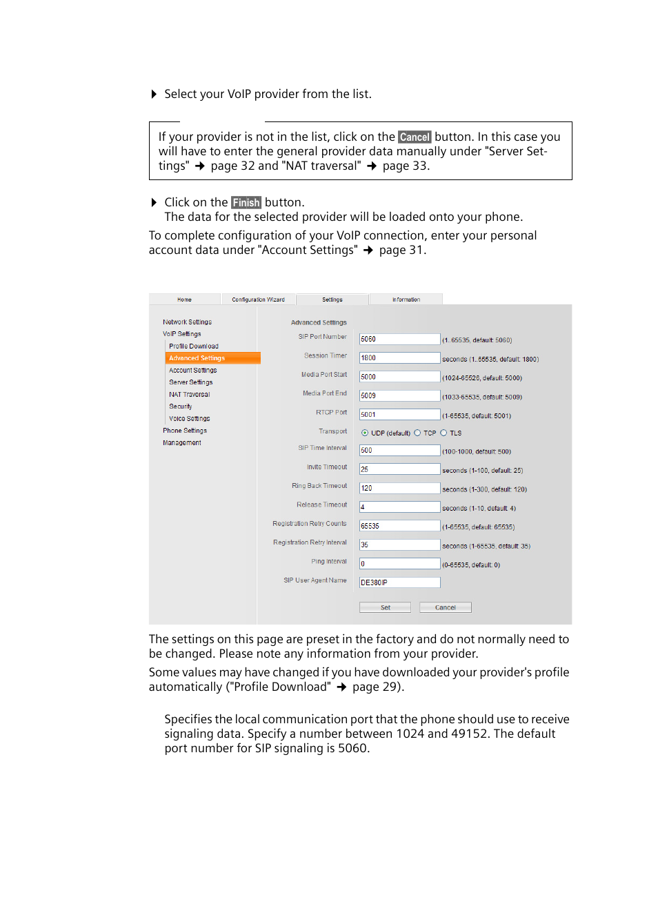 Om the gigaset internet server. you do, Under "advanced settings | Siemens Gigaset DE380 IP R User Manual | Page 31 / 91