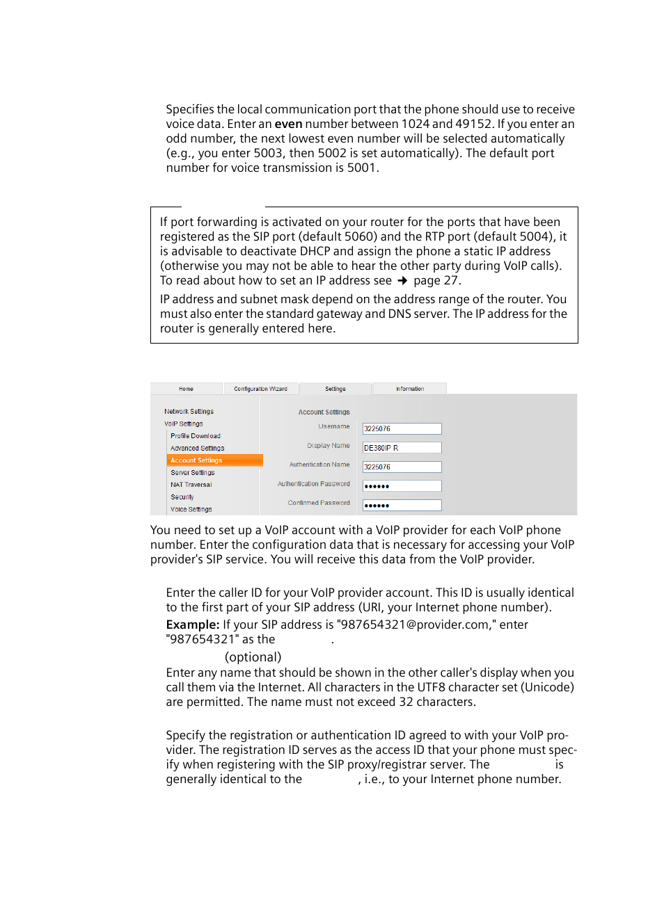 Uration of your voip connection, Under "account settings | Siemens Gigaset DE380 IP R User Manual | Page 32 / 91