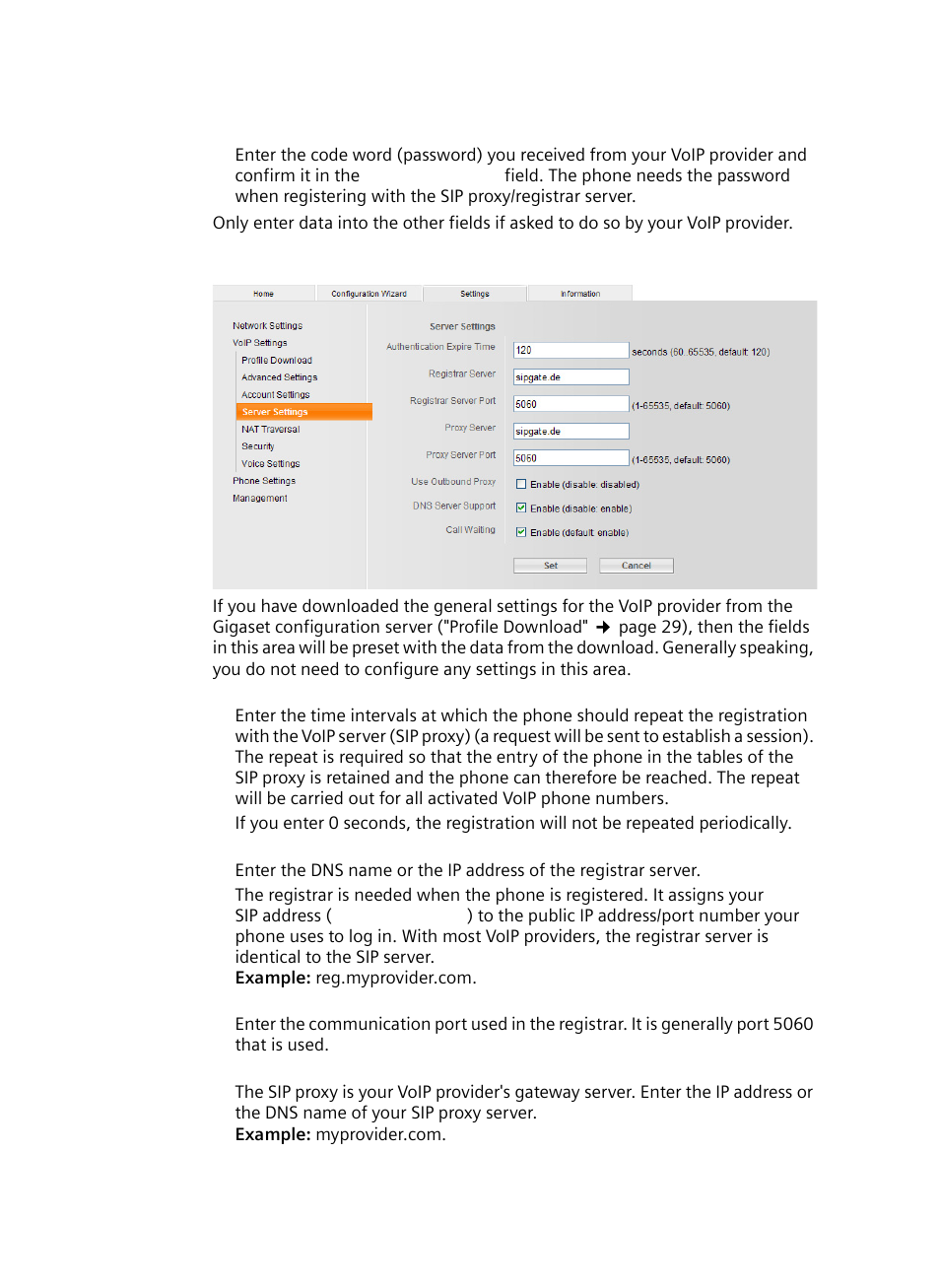 Not normally need to make an, Ver settings, Under "server set | Tings | Siemens Gigaset DE380 IP R User Manual | Page 33 / 91