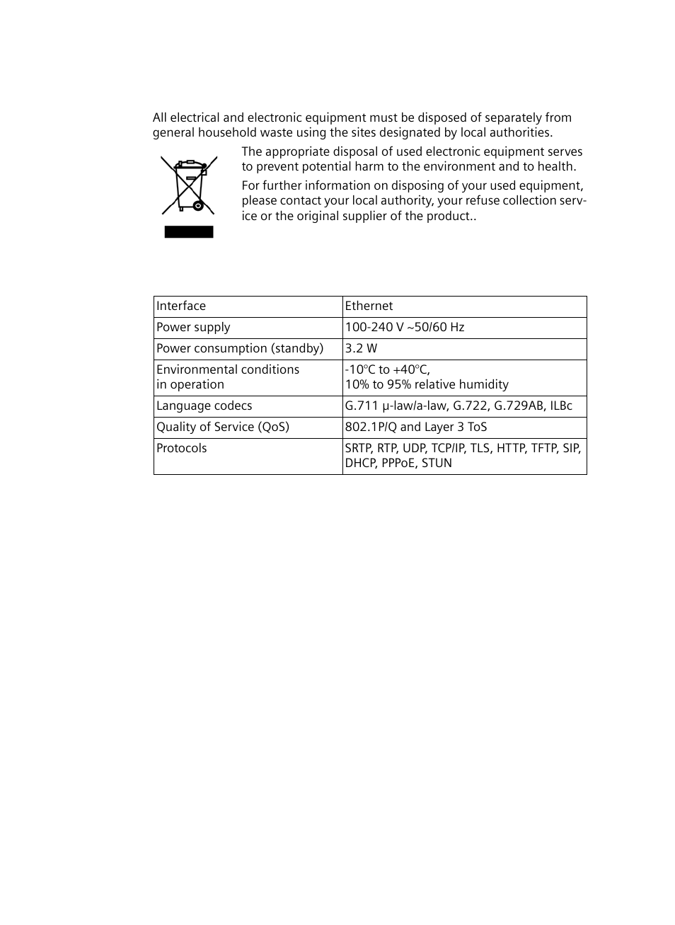 Disposal, Specifications | Siemens Gigaset DE380 IP R User Manual | Page 65 / 91