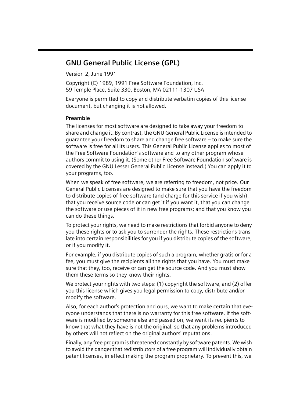 Open source software licenses, Gnu general public license (gpl) | Siemens Gigaset DE380 IP R User Manual | Page 67 / 91