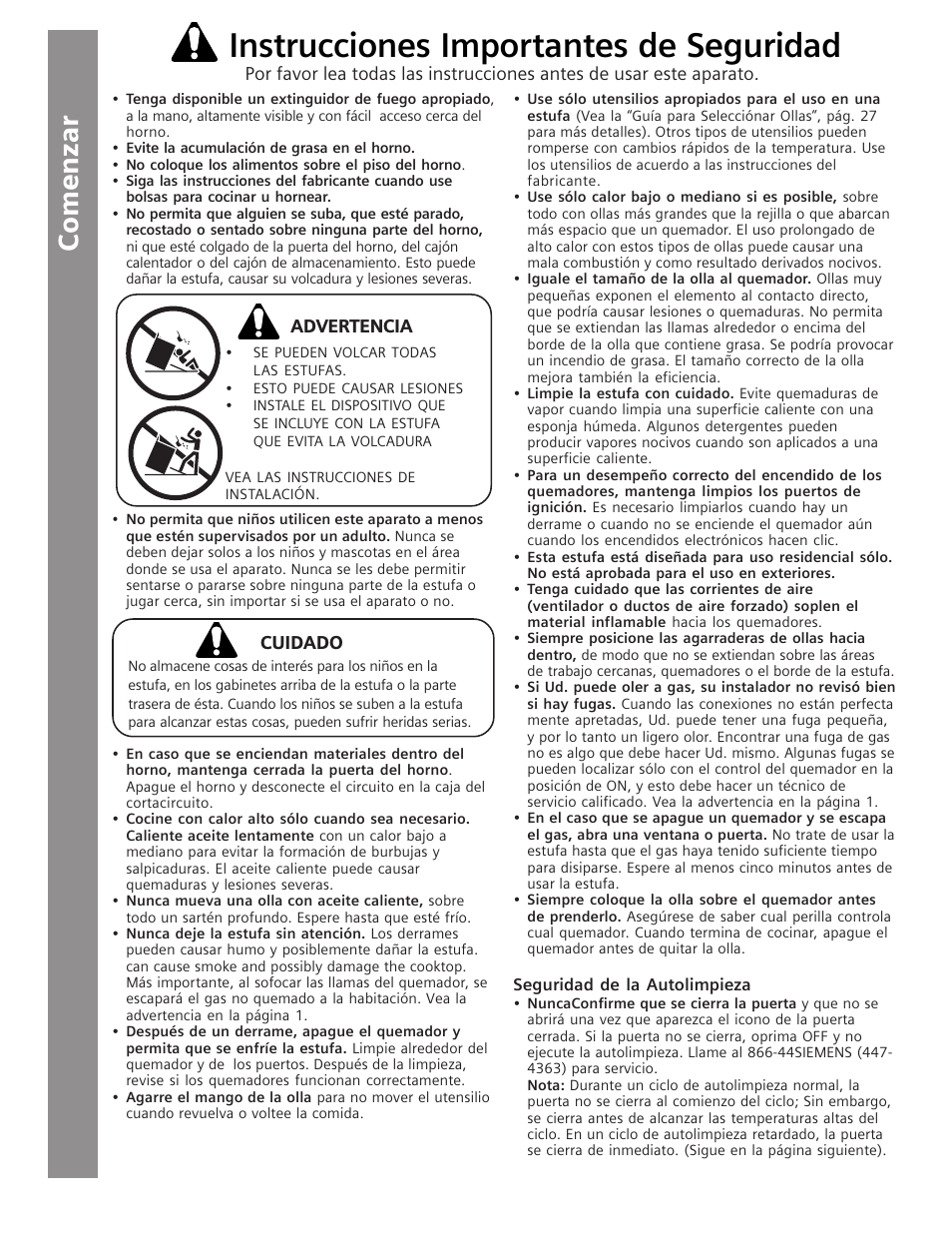 Instrucciones importantes de seguridad | Siemens HG2516UC User Manual | Page 74 / 104