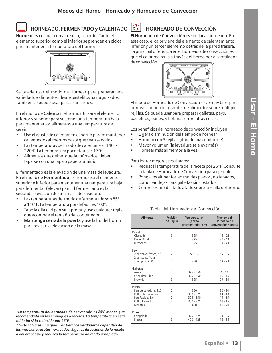 Usar - el horno, Español • 13, Horneado de convección | Siemens HG2516UC User Manual | Page 85 / 104