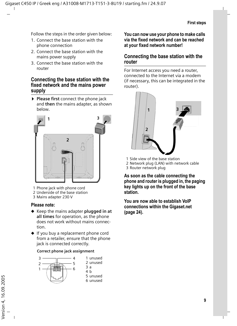 Connecting the base station with the router | Siemens Gigaset C450IP User Manual | Page 10 / 106