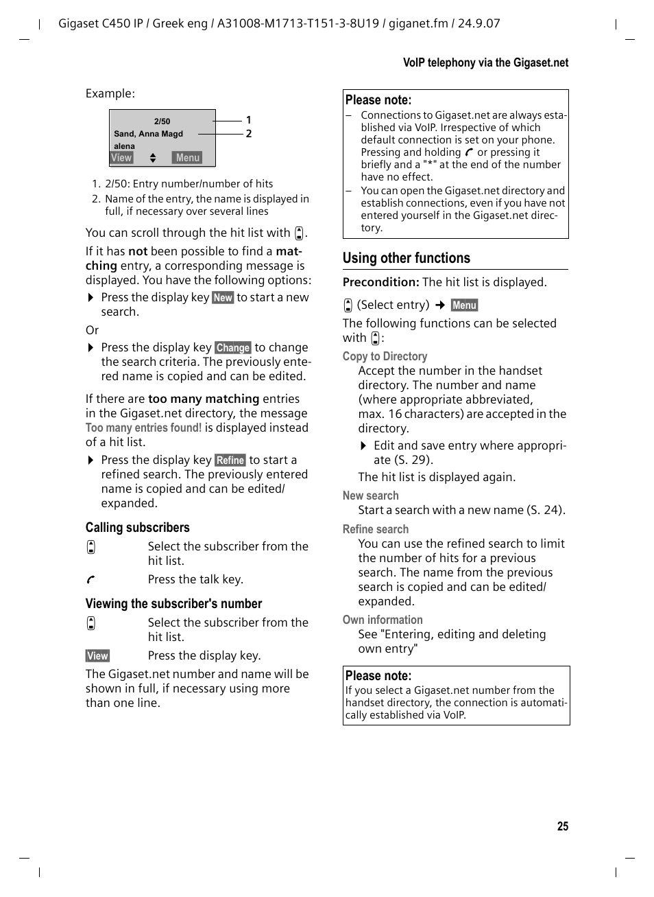 Using other functions | Siemens Gigaset C450IP User Manual | Page 26 / 106