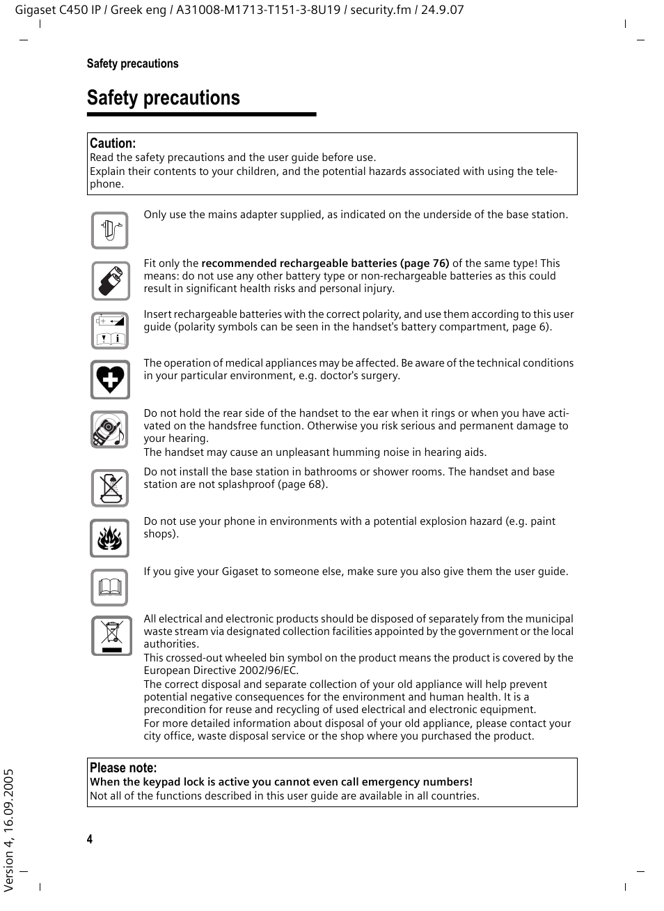 Safety precautions | Siemens Gigaset C450IP User Manual | Page 5 / 106