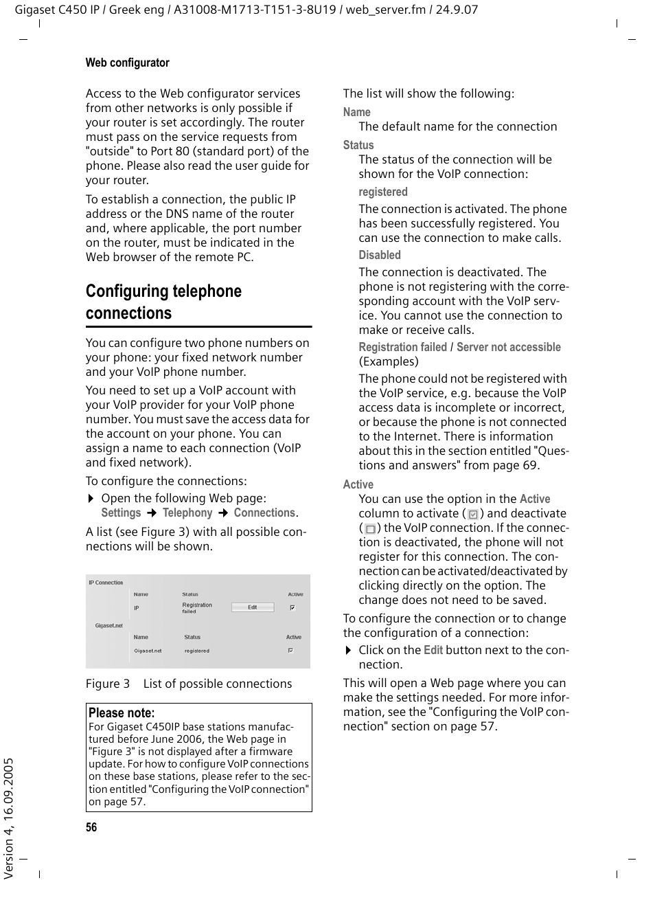 Configuring telephone connections, Configuring telephone connections . 56 | Siemens Gigaset C450IP User Manual | Page 57 / 106