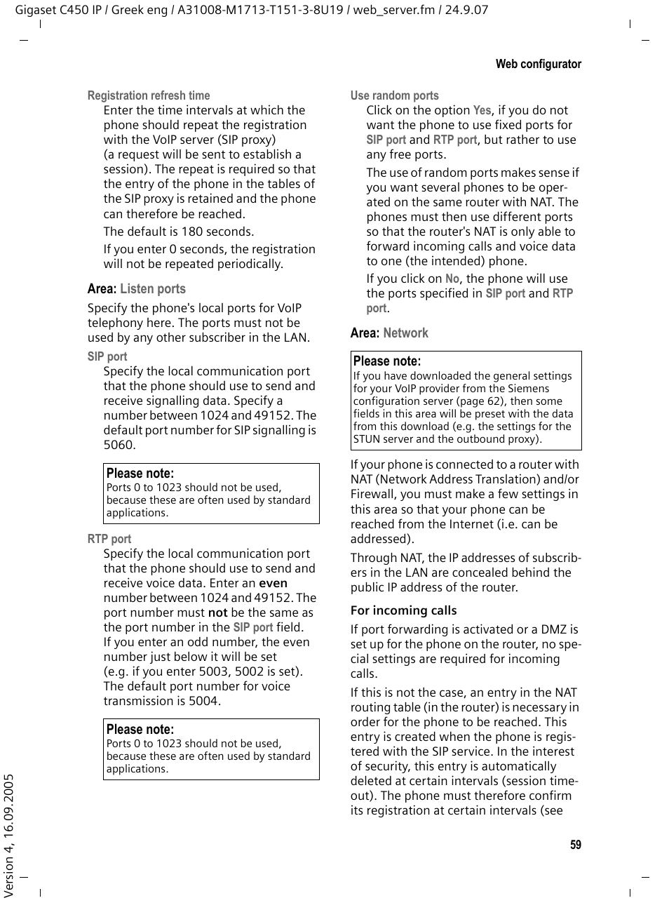 Listen ports | Siemens Gigaset C450IP User Manual | Page 60 / 106