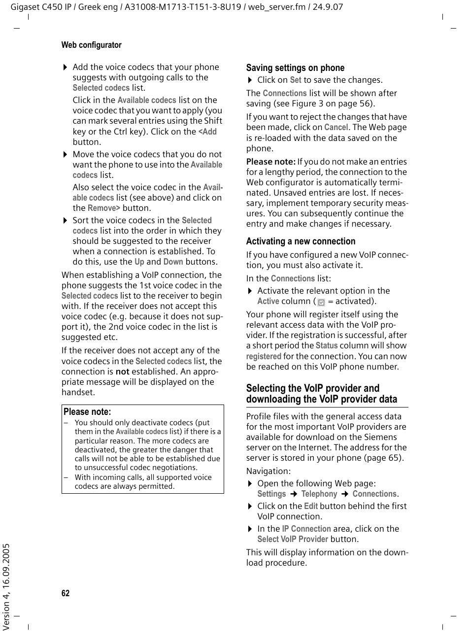 Selecting the voip provider, And downloading the voip provider | Siemens Gigaset C450IP User Manual | Page 63 / 106