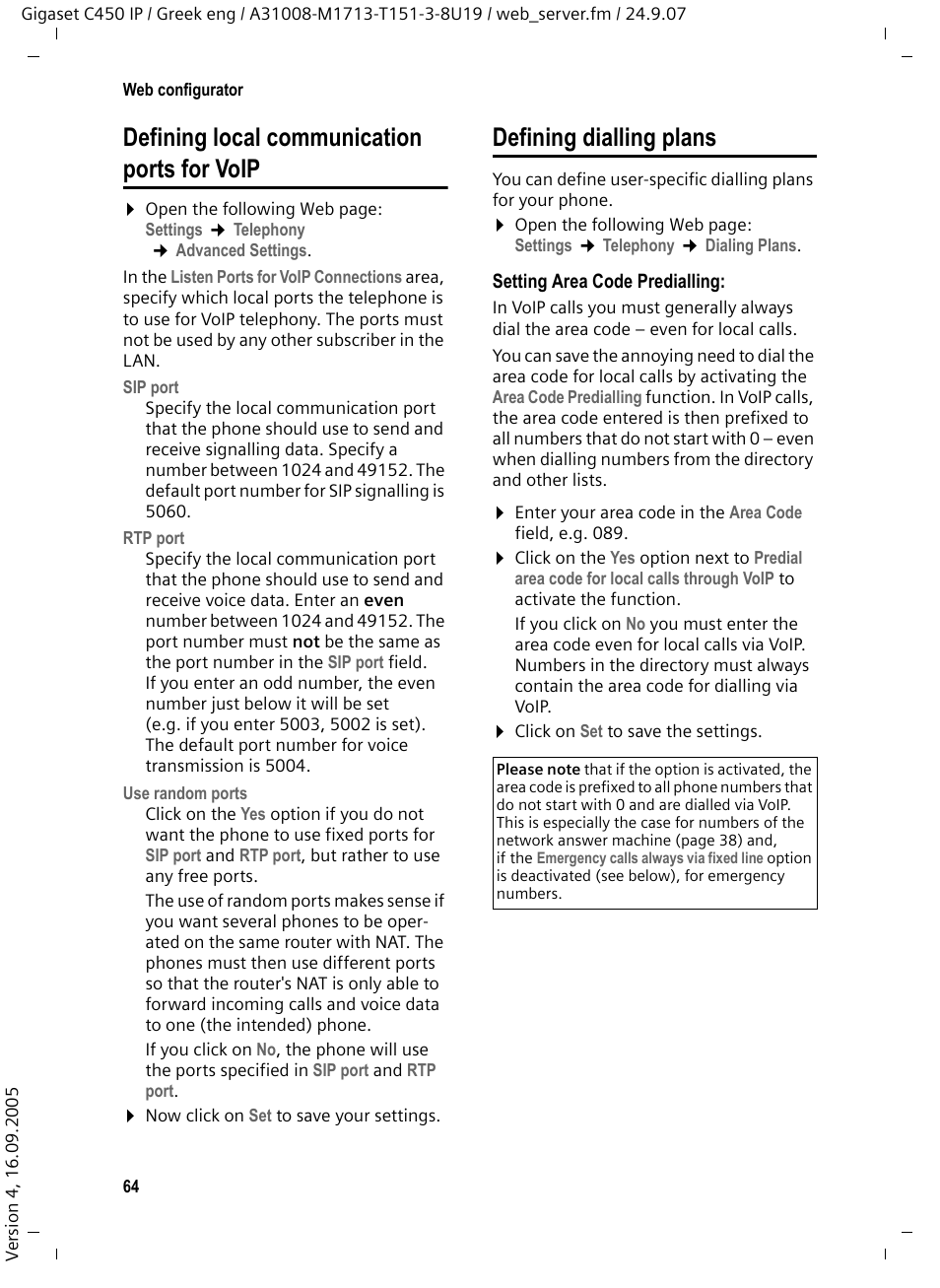 Defining local communication ports for voip, Defining dialling plans, See defining dialling plans | Siemens Gigaset C450IP User Manual | Page 65 / 106