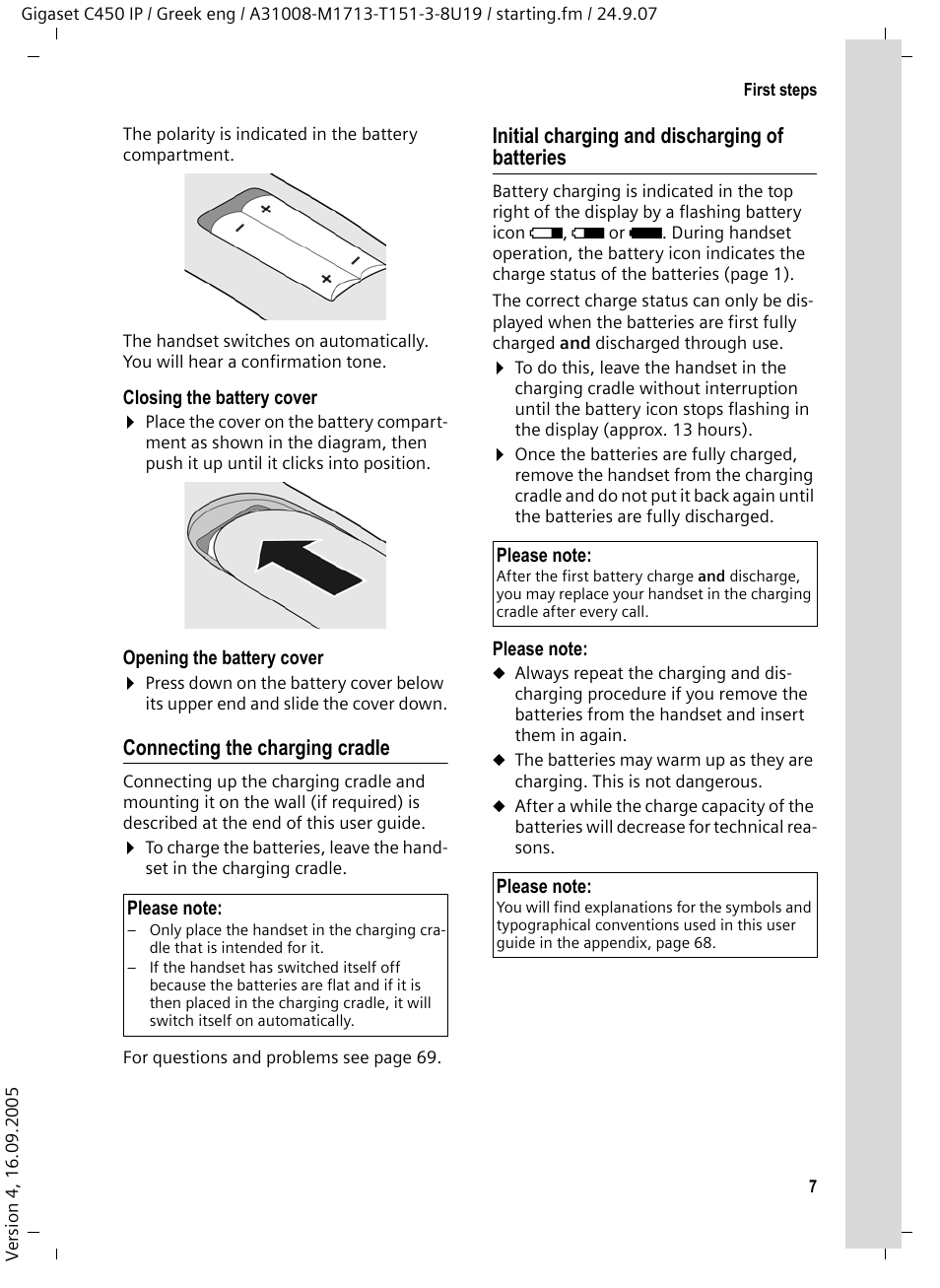 Connecting the charging cradle, Initial charging and discharging of batteries | Siemens Gigaset C450IP User Manual | Page 8 / 106