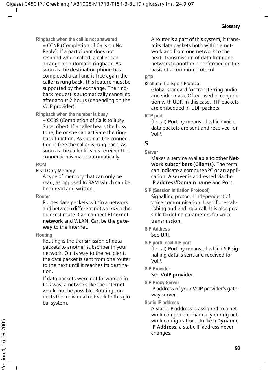 See ringback when the number is, Busy, Static ip address | Server, See sip provider, Router, See sip port/local sip port | Siemens Gigaset C450IP User Manual | Page 94 / 106