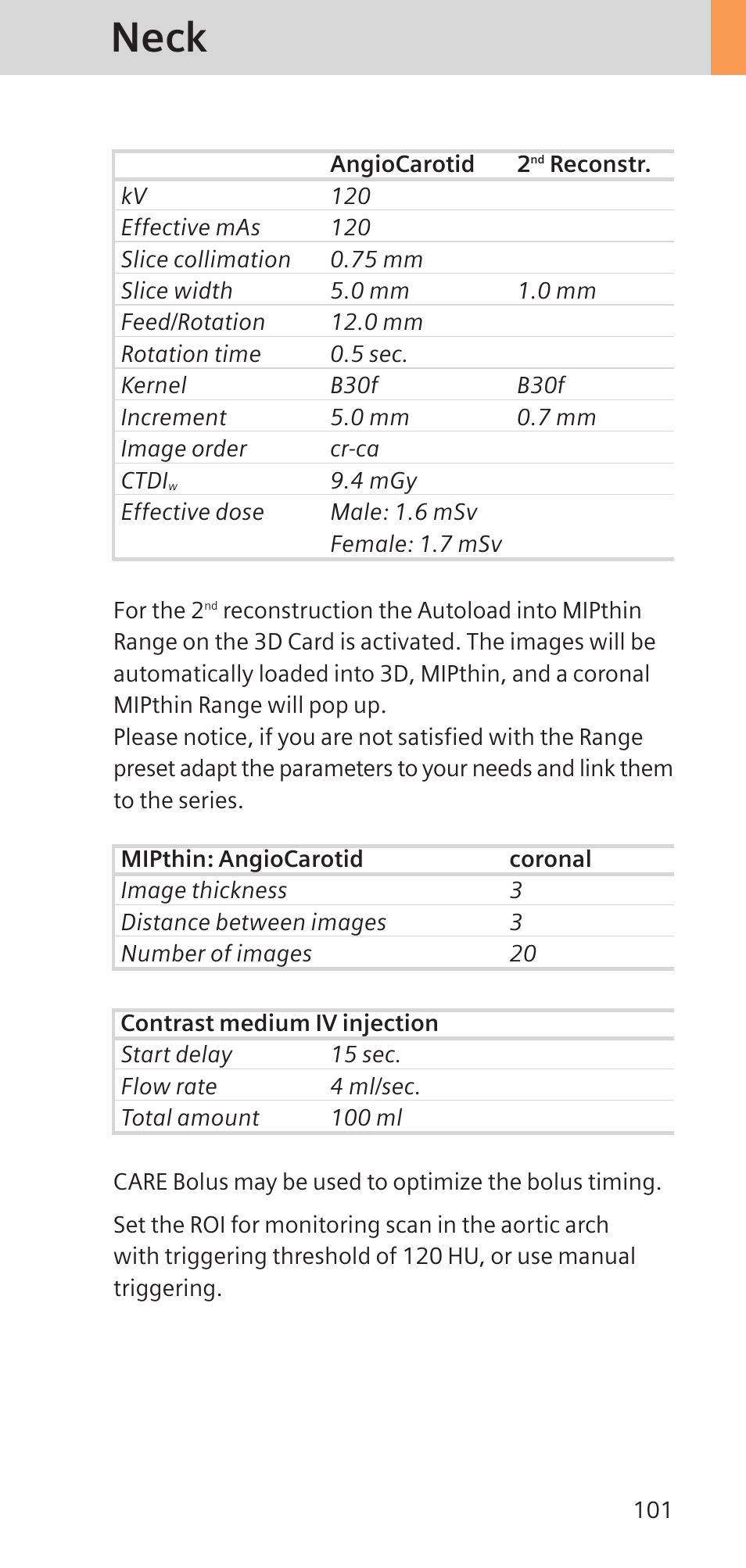 Neck | Siemens SOMATOM SENSATION CARDIAC A60 User Manual | Page 101 / 128