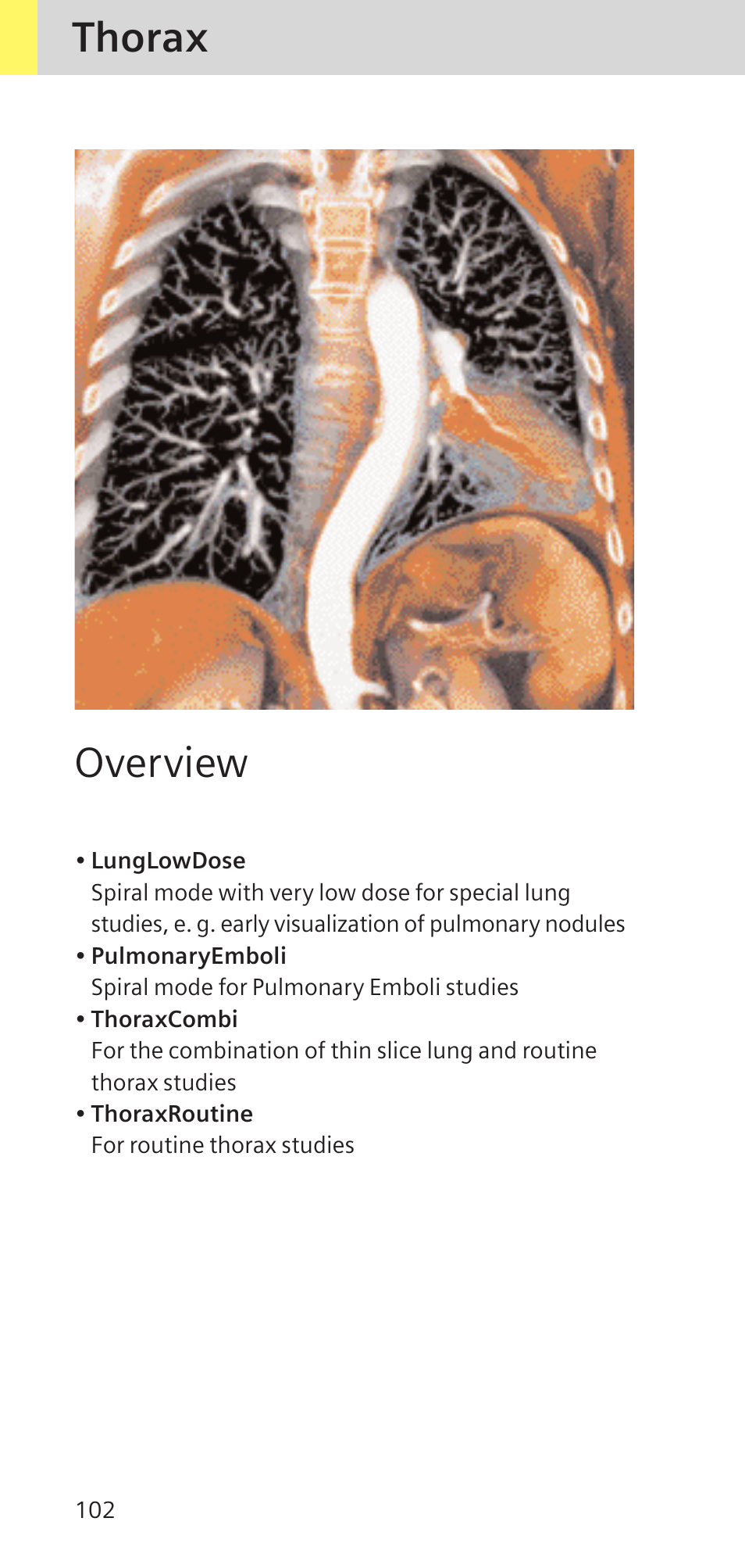 Thorax overview | Siemens SOMATOM SENSATION CARDIAC A60 User Manual | Page 102 / 128