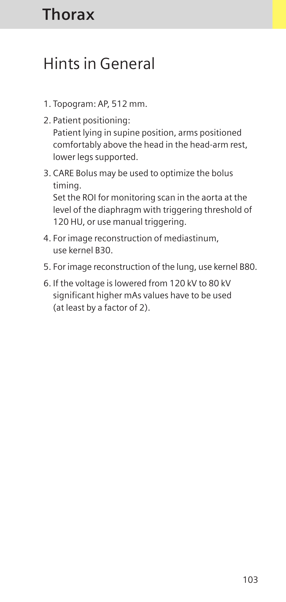 Thorax hints in general | Siemens SOMATOM SENSATION CARDIAC A60 User Manual | Page 103 / 128