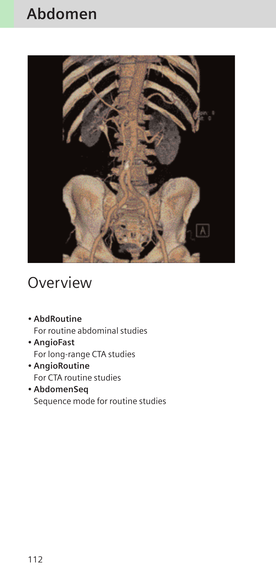 Abdomen overview | Siemens SOMATOM SENSATION CARDIAC A60 User Manual | Page 112 / 128