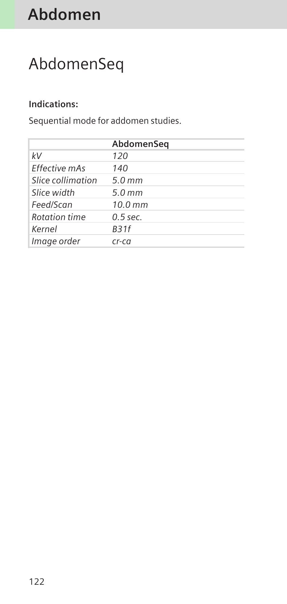 Abdomenseq, Abdomen | Siemens SOMATOM SENSATION CARDIAC A60 User Manual | Page 122 / 128