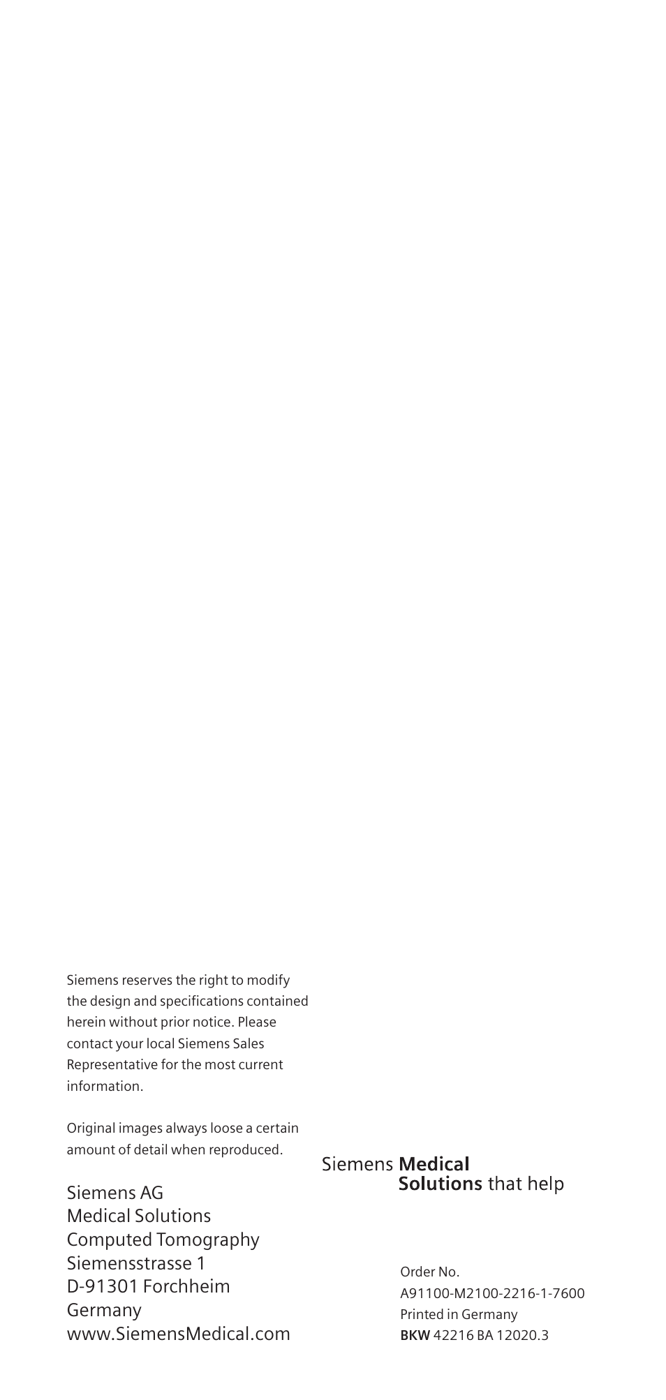 Siemens SOMATOM SENSATION CARDIAC A60 User Manual | Page 128 / 128