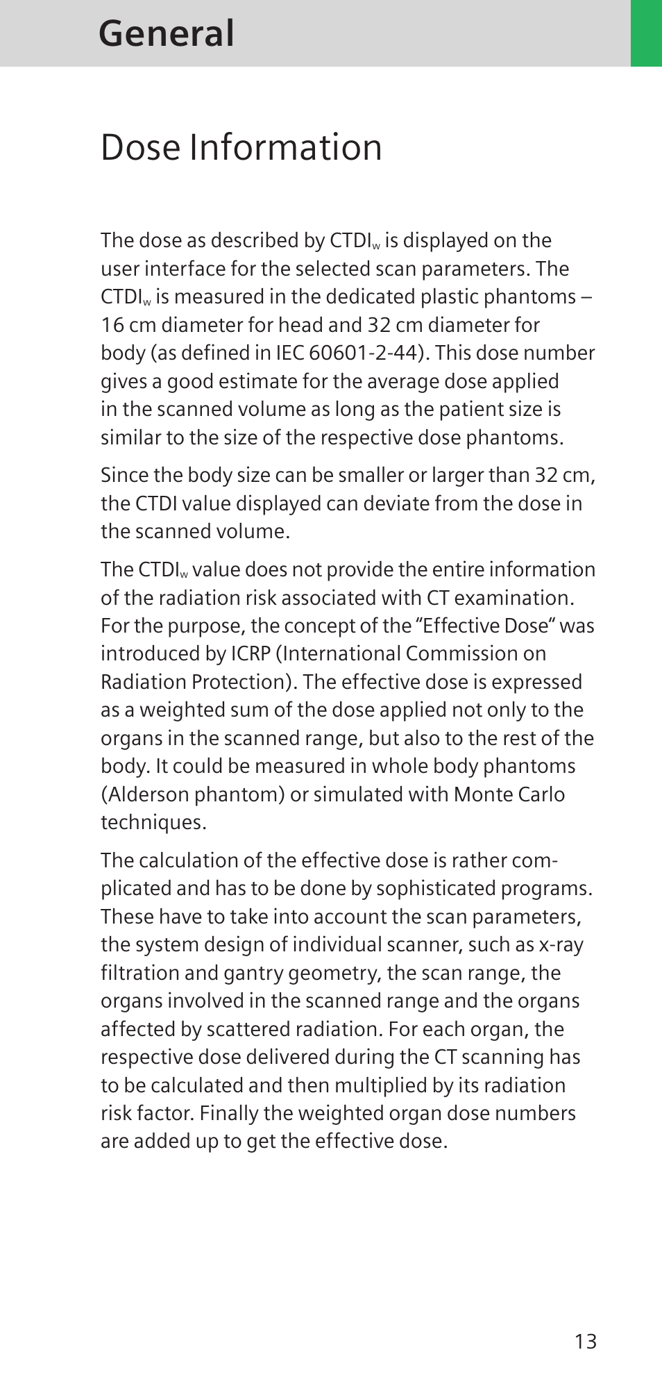 General dose information | Siemens SOMATOM SENSATION CARDIAC A60 User Manual | Page 13 / 128