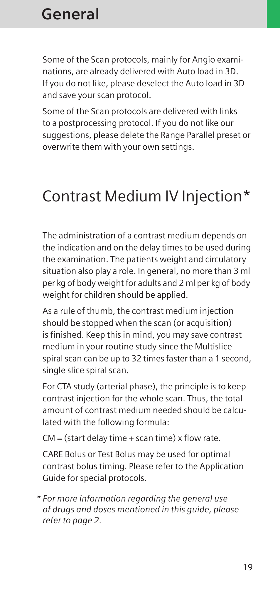 General, Contrast medium iv injection | Siemens SOMATOM SENSATION CARDIAC A60 User Manual | Page 19 / 128