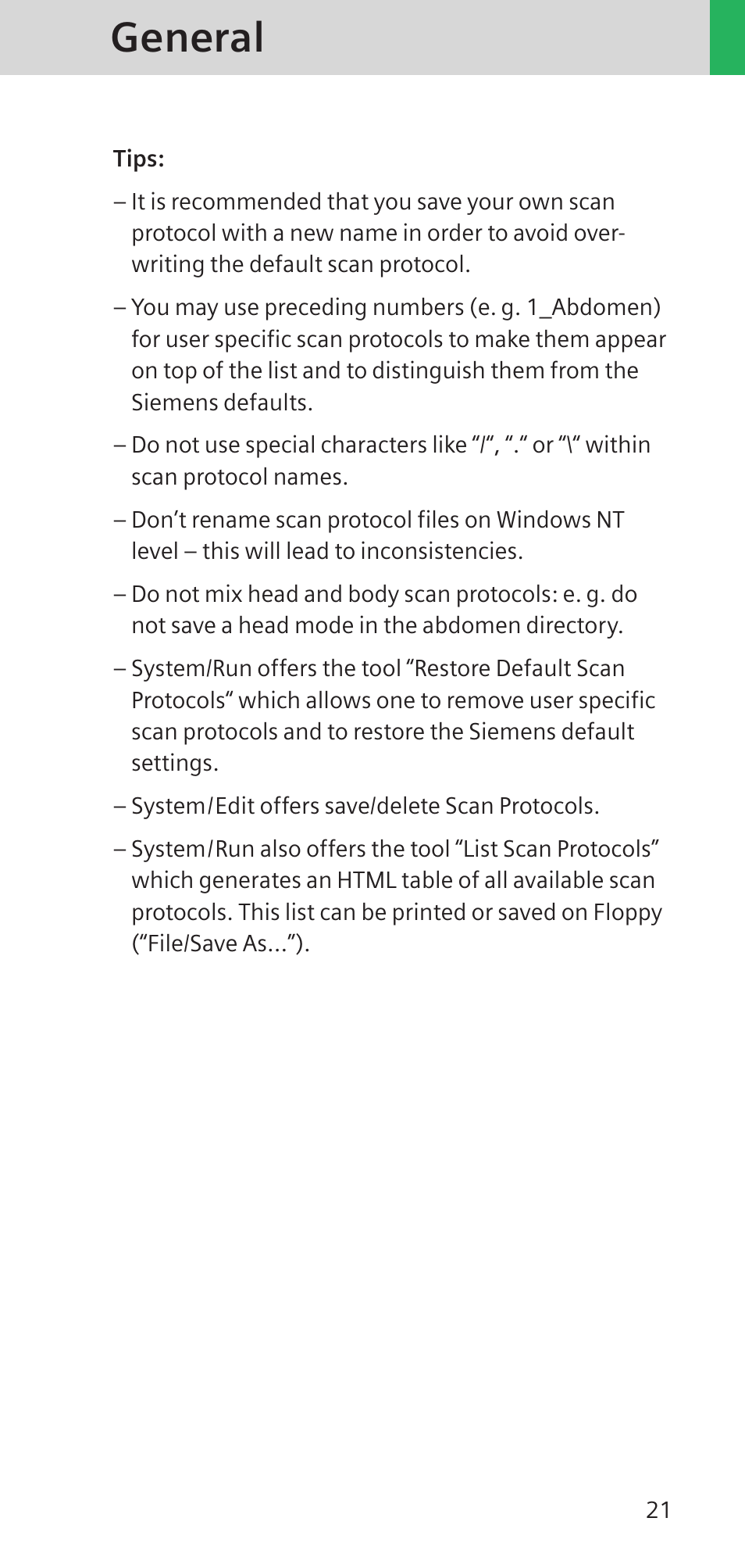 General | Siemens SOMATOM SENSATION CARDIAC A60 User Manual | Page 21 / 128