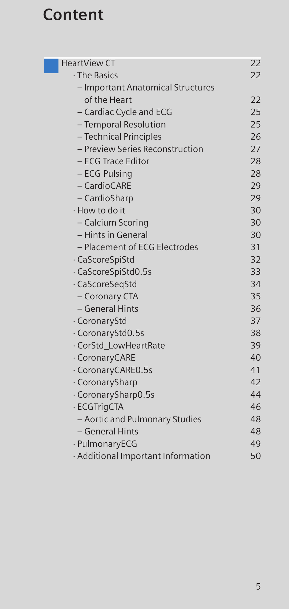 Content | Siemens SOMATOM SENSATION CARDIAC A60 User Manual | Page 5 / 128
