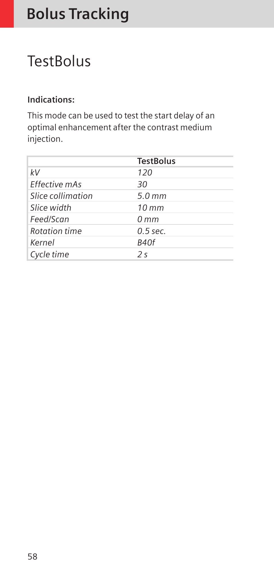 Bolus tracking testbolus | Siemens SOMATOM SENSATION CARDIAC A60 User Manual | Page 58 / 128