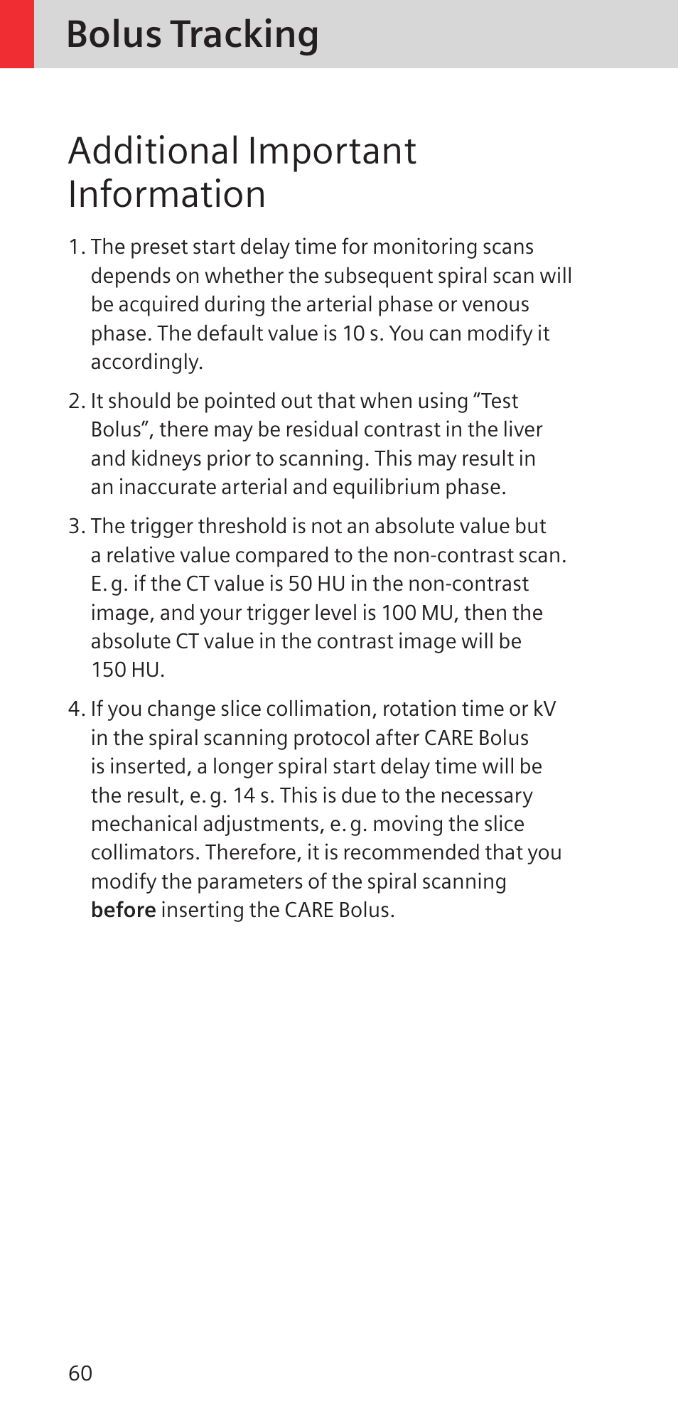 Bolus tracking additional important information | Siemens SOMATOM SENSATION CARDIAC A60 User Manual | Page 60 / 128