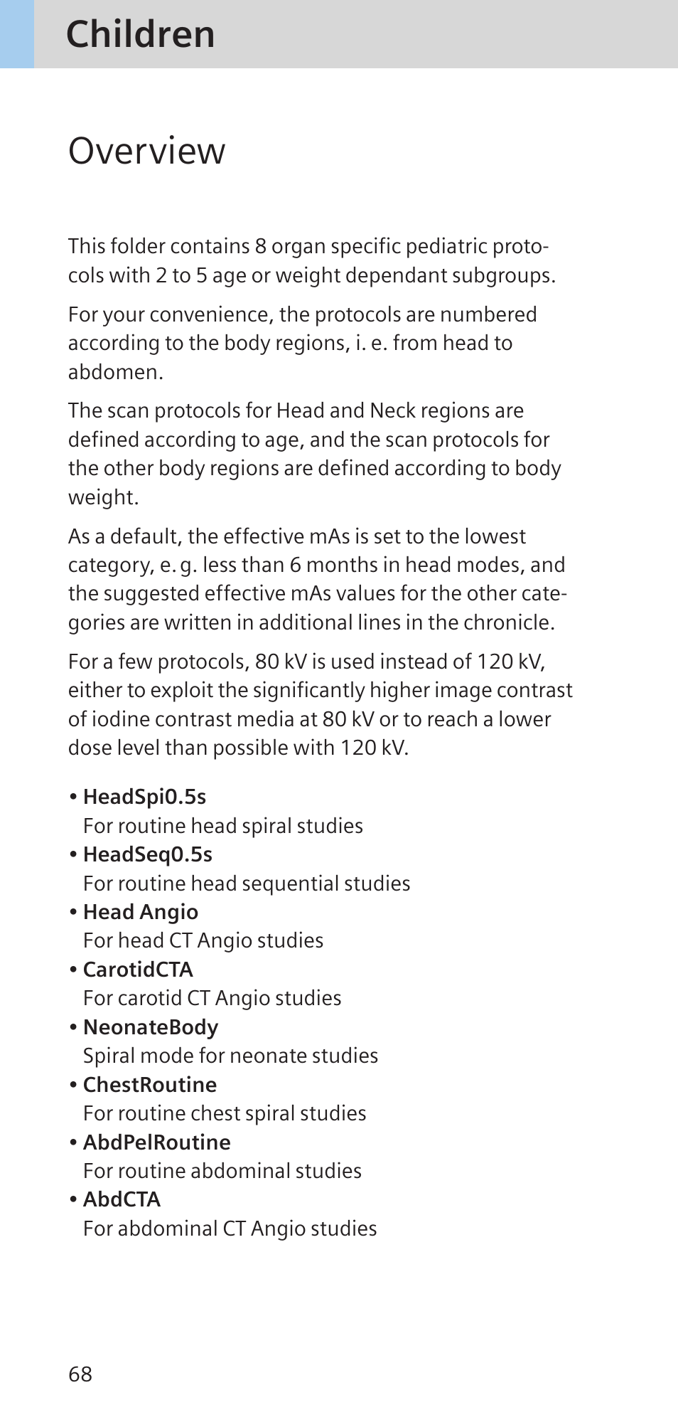 Children overview | Siemens SOMATOM SENSATION CARDIAC A60 User Manual | Page 68 / 128