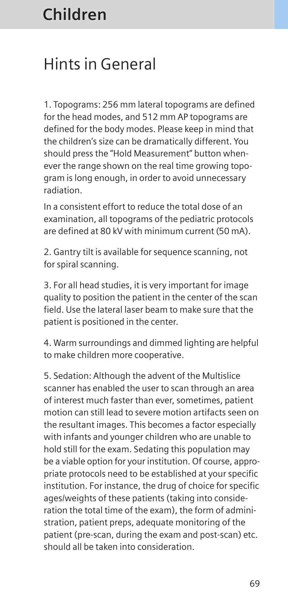 Children hints in general | Siemens SOMATOM SENSATION CARDIAC A60 User Manual | Page 69 / 128