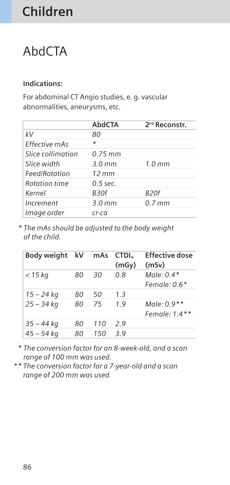 Children abdcta | Siemens SOMATOM SENSATION CARDIAC A60 User Manual | Page 86 / 128