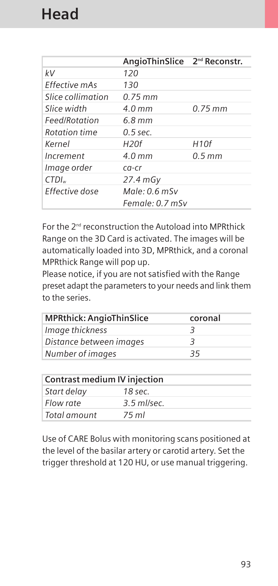 Head | Siemens SOMATOM SENSATION CARDIAC A60 User Manual | Page 93 / 128