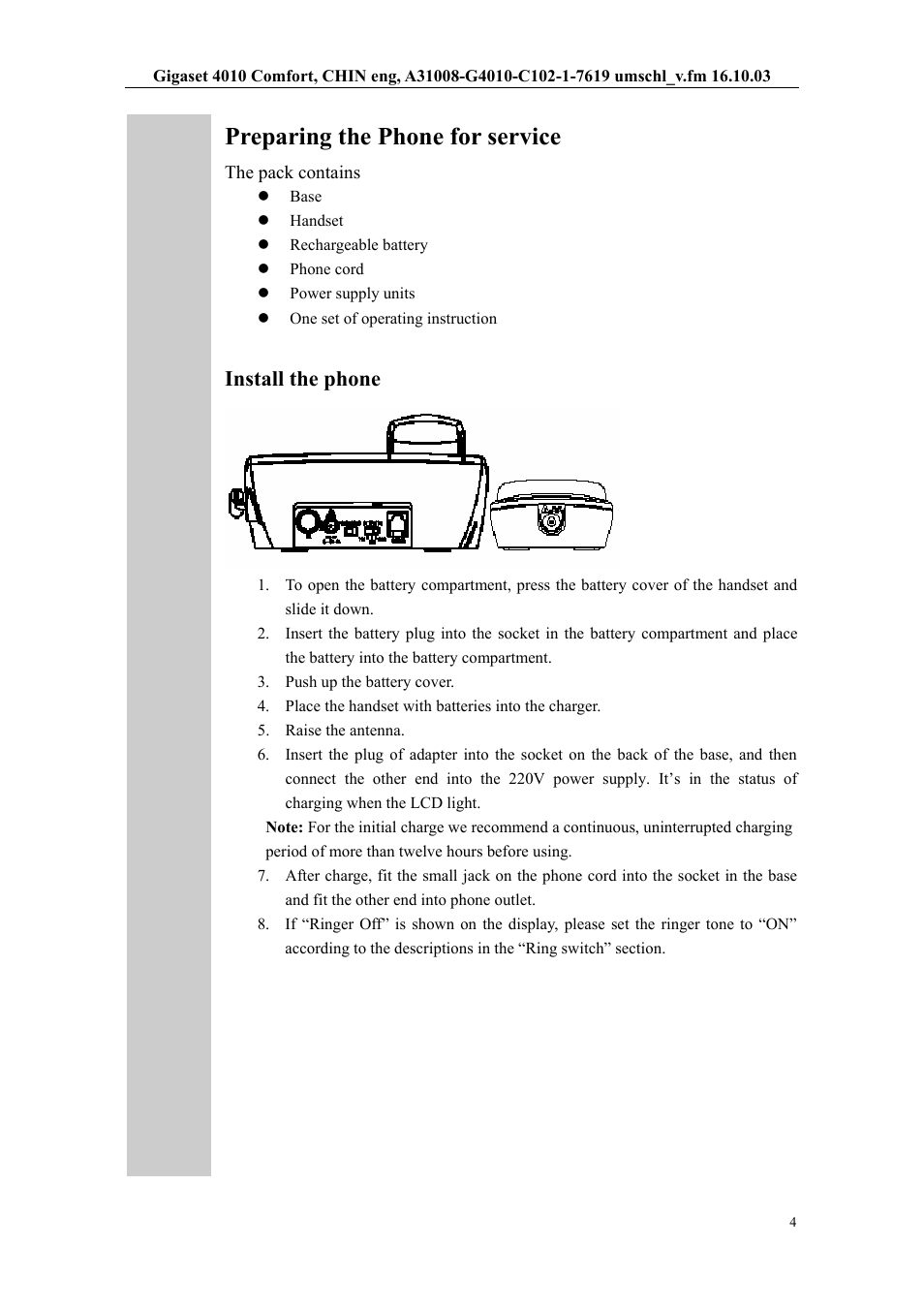 Preparing the phone for service, Install the phone | Siemens W12 User Manual | Page 4 / 22