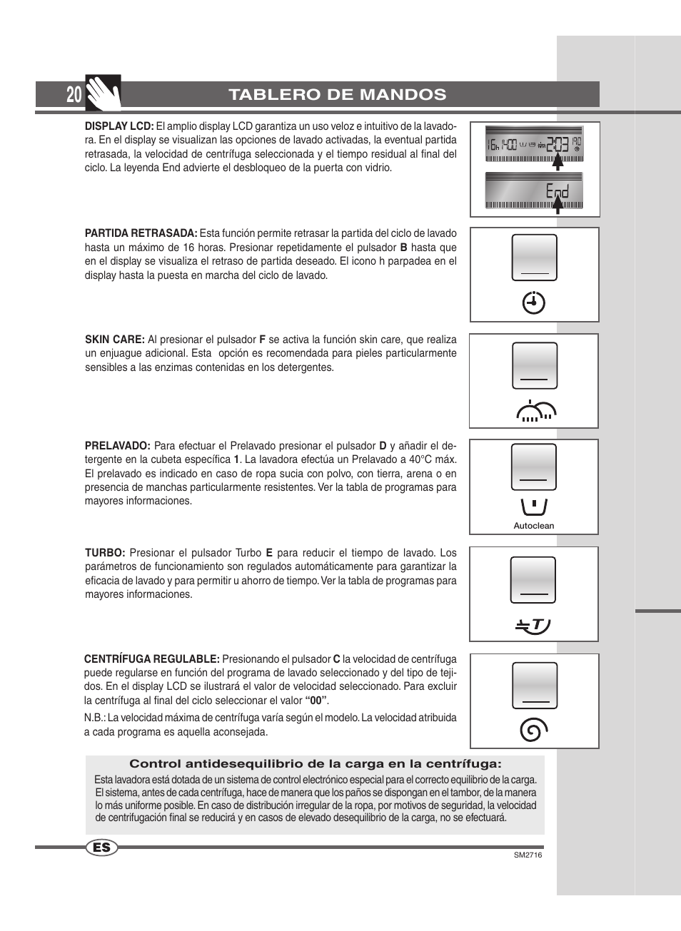 Tablero de mandos | Ardo WDN 1495 LW User Manual | Page 20 / 68