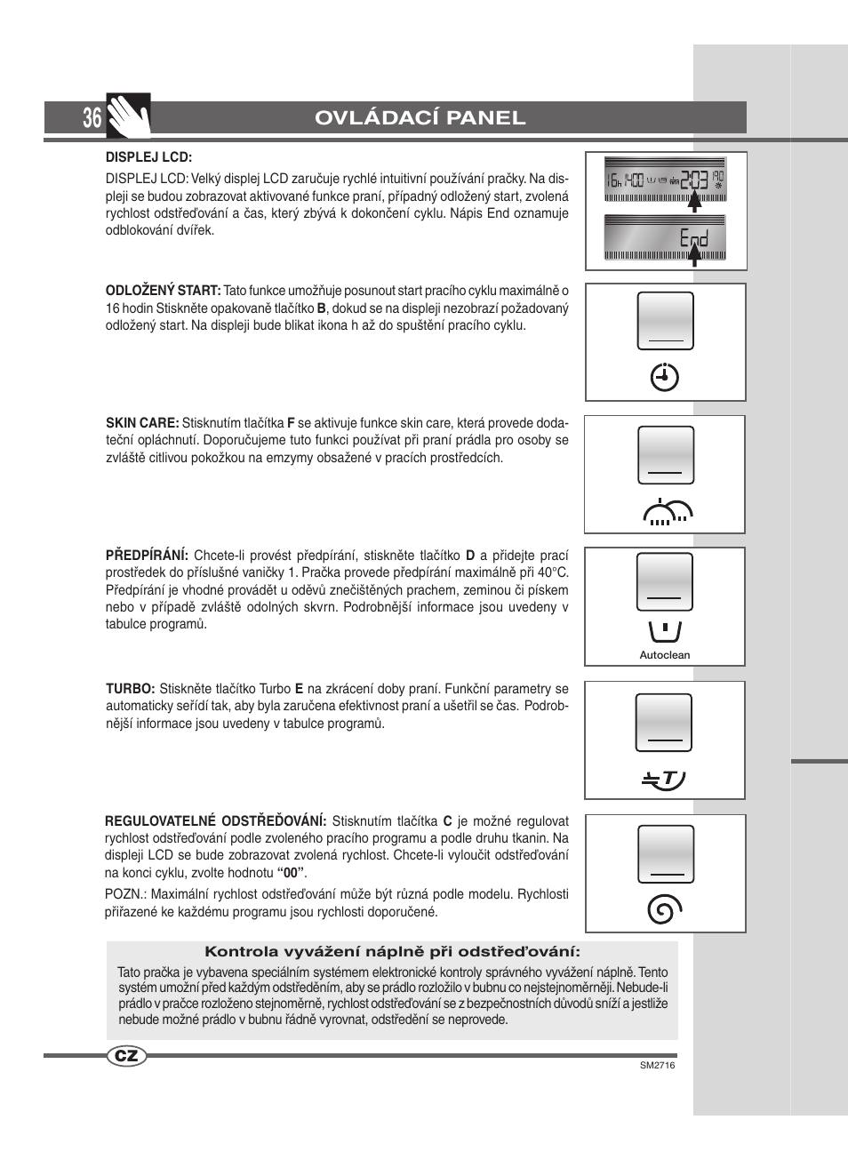 Ovládací panel | Ardo WDN 1495 LW User Manual | Page 36 / 68