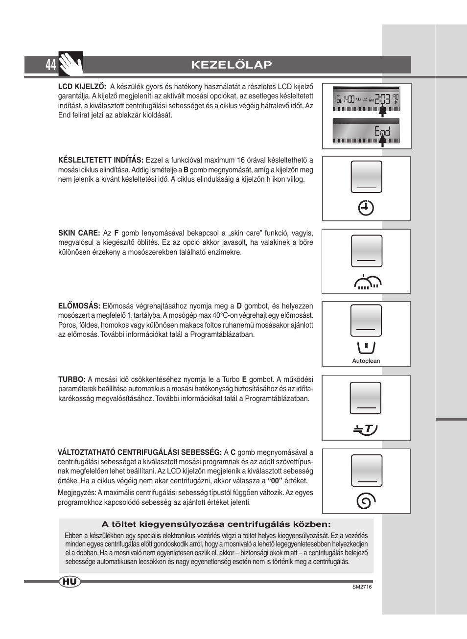 Kezelőlap | Ardo WDN 1495 LW User Manual | Page 44 / 68