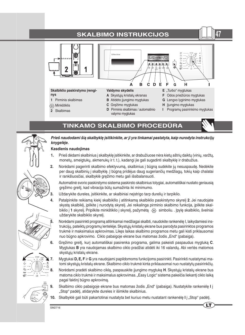 Skalbimo instrukcijos, Tinkamo skalbimo procedūra | Ardo WDN 1495 LW User Manual | Page 47 / 68