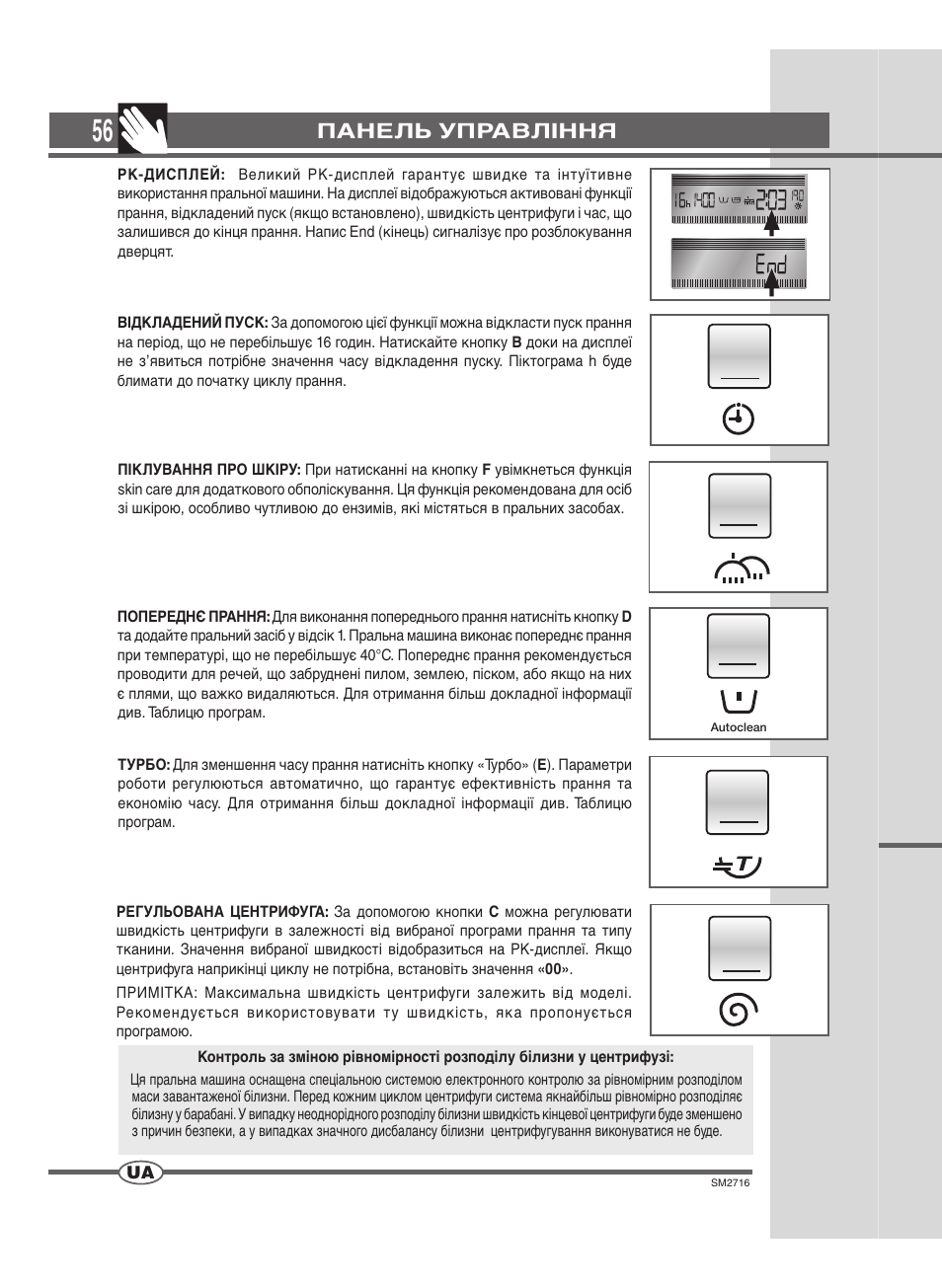 Панель управління | Ardo WDN 1495 LW User Manual | Page 56 / 68