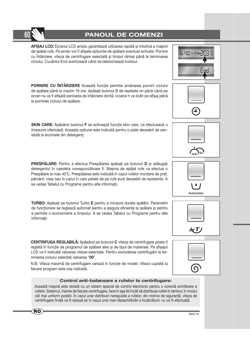 Panoul de comenzi | Ardo WDN 1495 LW User Manual | Page 60 / 68