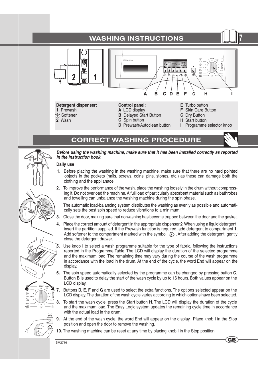 Washing instructions, Correct washing procedure | Ardo WDN 1495 LW User Manual | Page 7 / 68