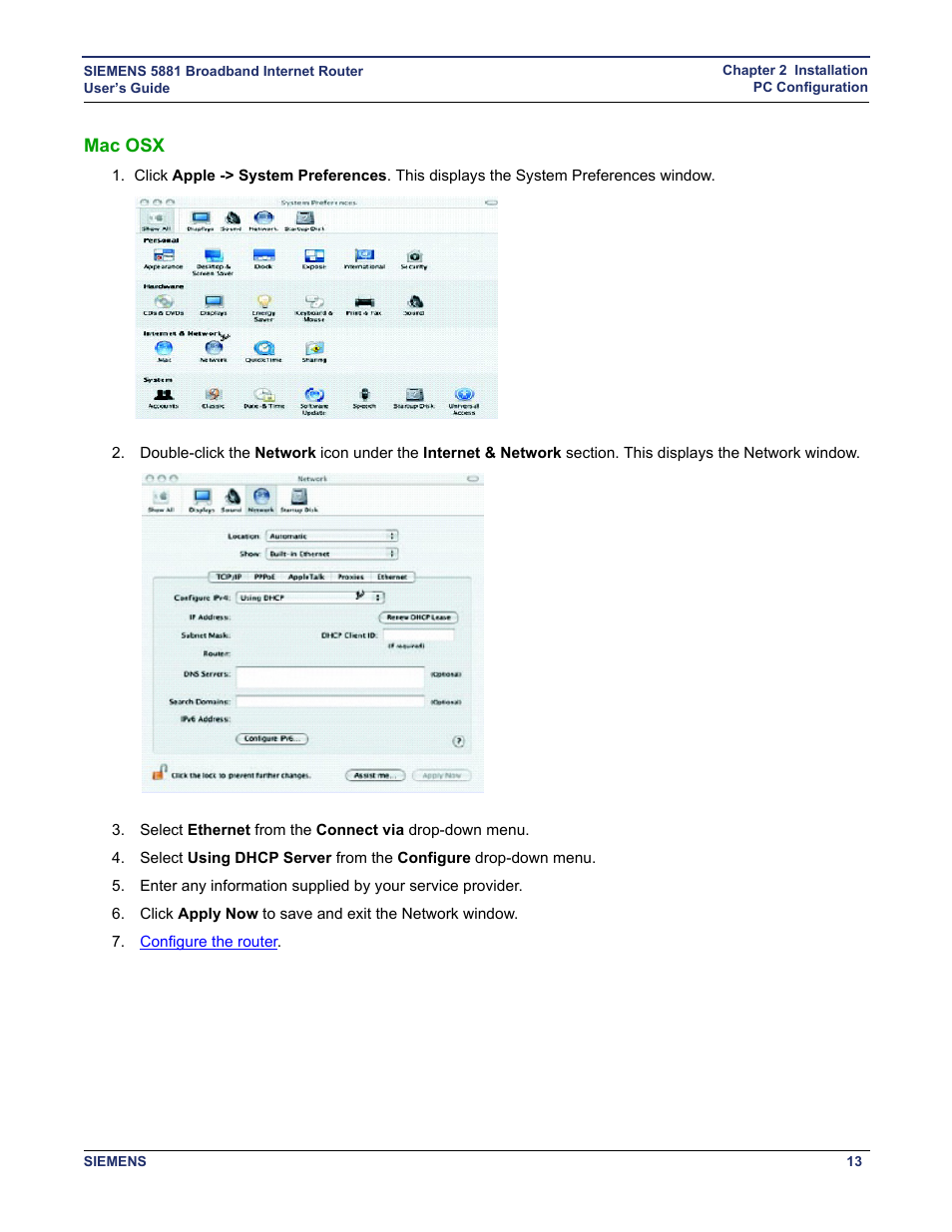 Mac osx, Mac os x | Siemens 5881 User Manual | Page 19 / 87