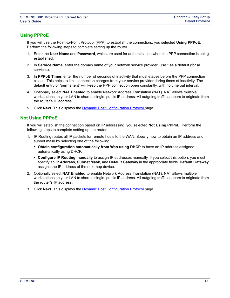 Using pppoe, Not using pppoe, Using pppoe not using pppoe | Siemens 5881 User Manual | Page 24 / 87