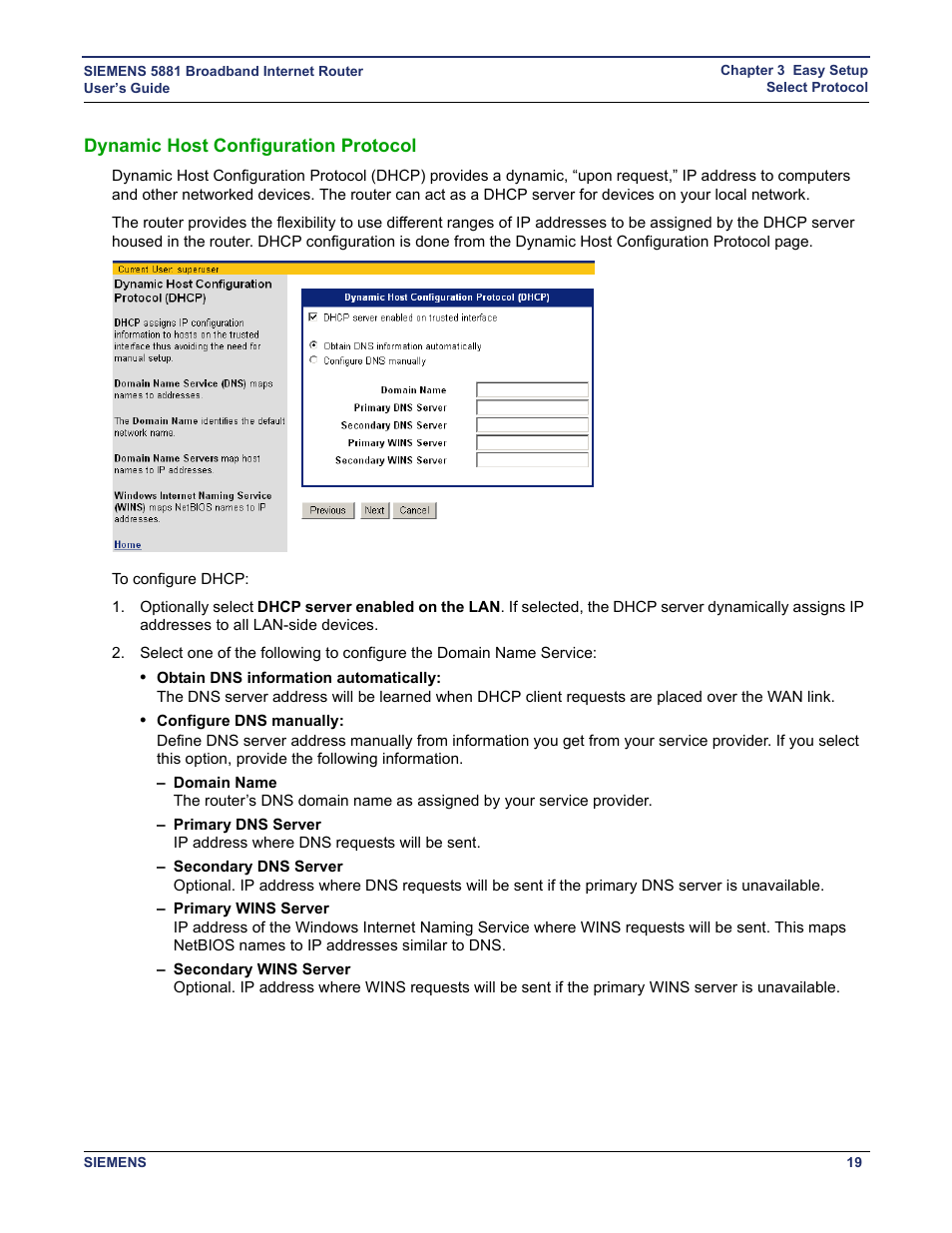 Dynamic host configuration protocol, This displays the | Siemens 5881 User Manual | Page 25 / 87