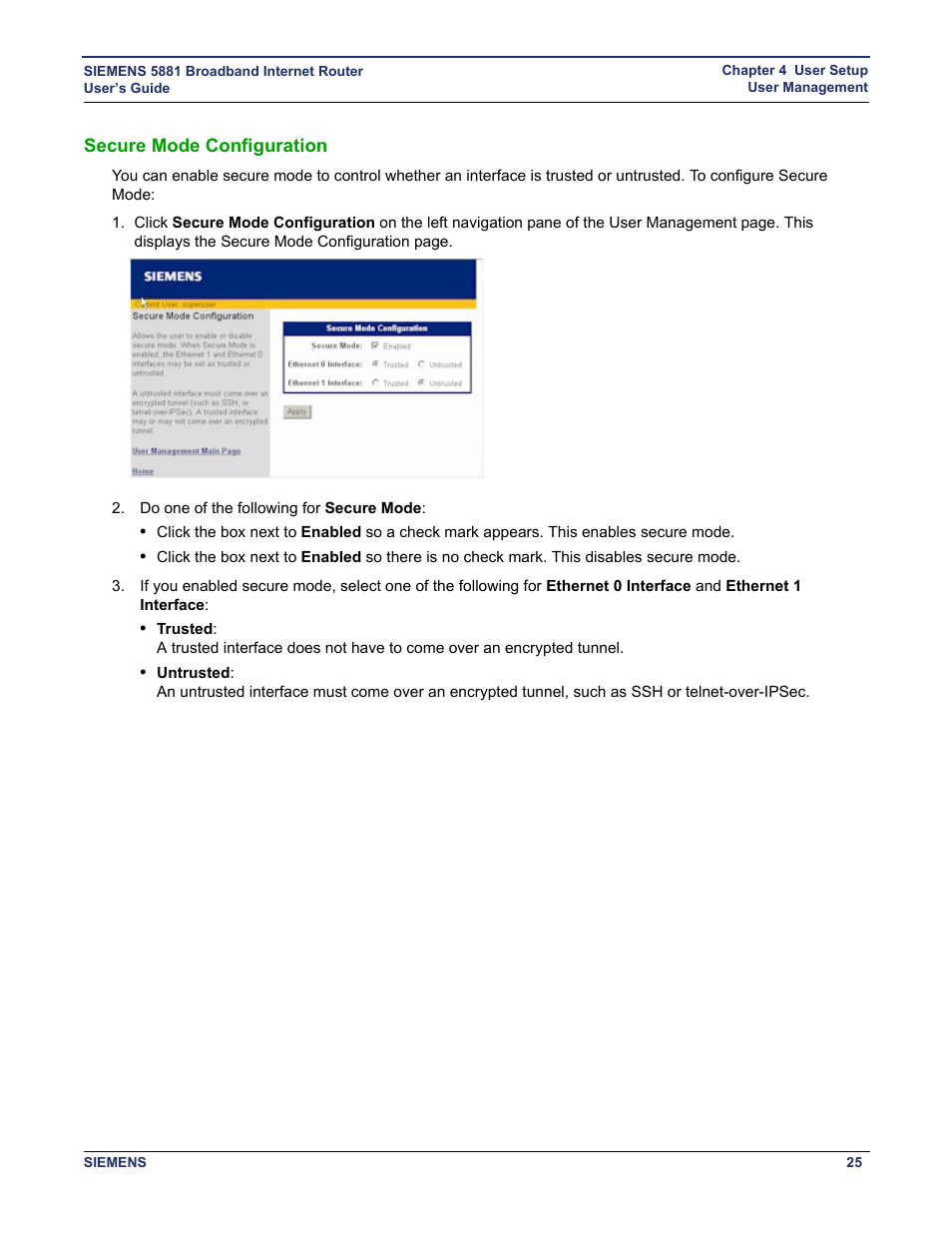 Secure mode configuration | Siemens 5881 User Manual | Page 31 / 87