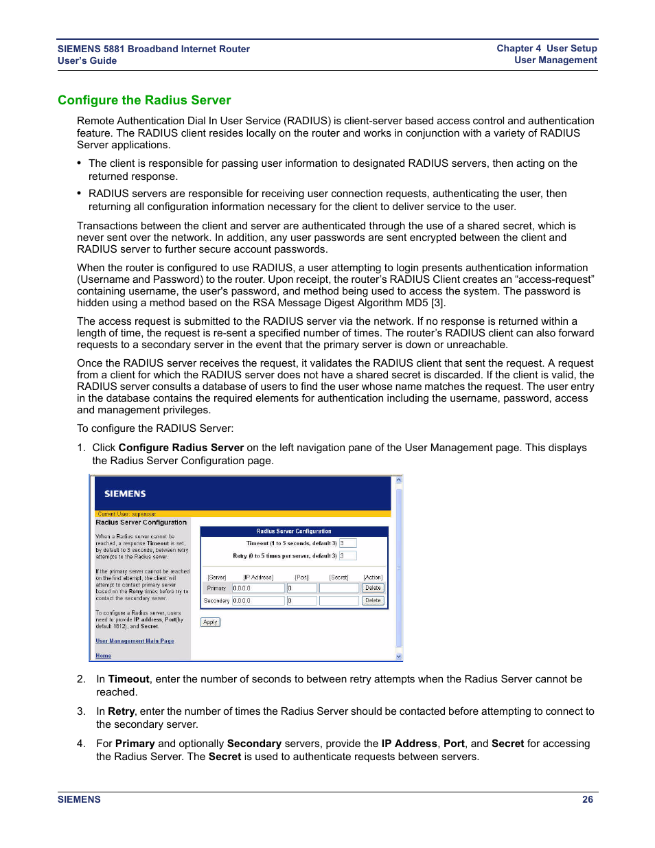 Configure the radius server | Siemens 5881 User Manual | Page 32 / 87