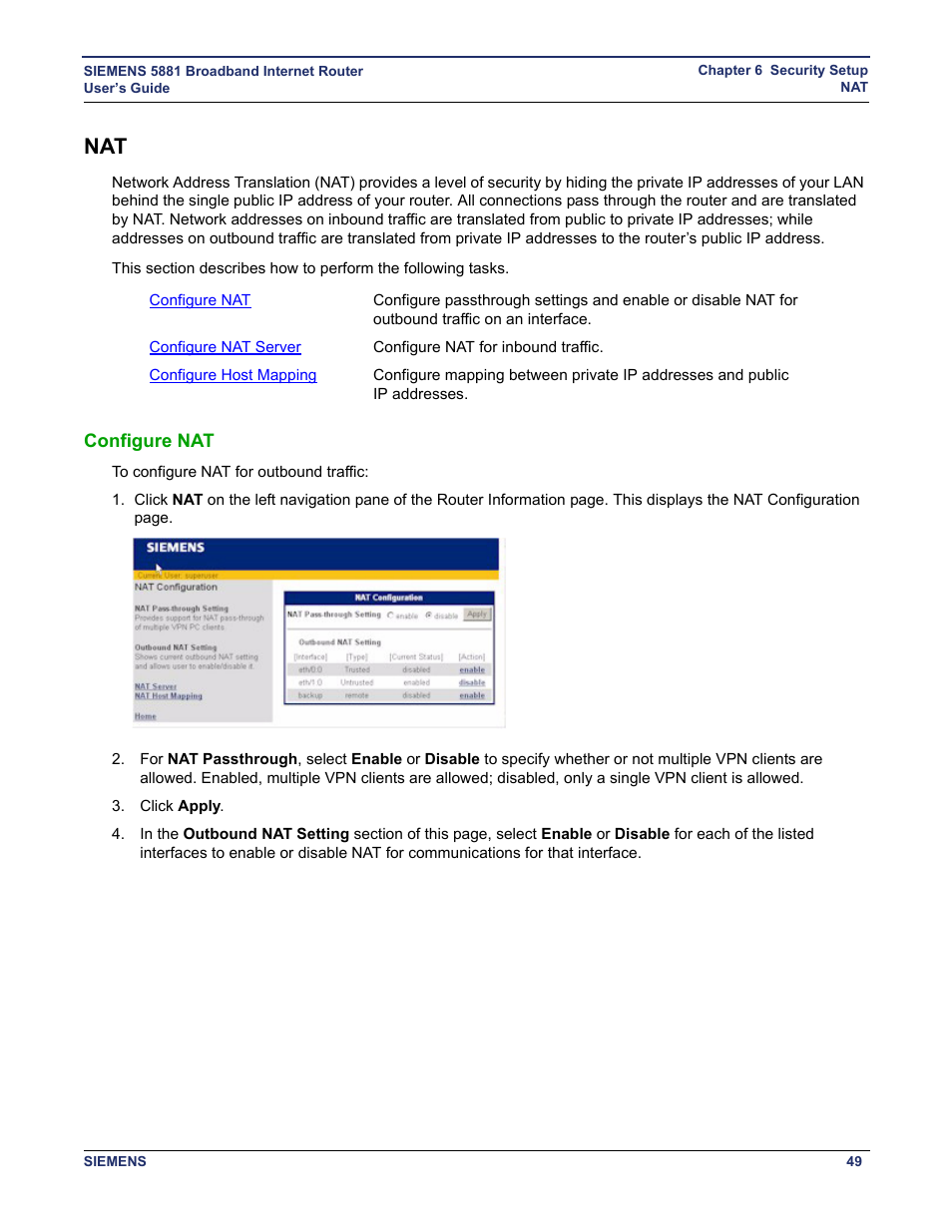 Configure nat | Siemens 5881 User Manual | Page 55 / 87