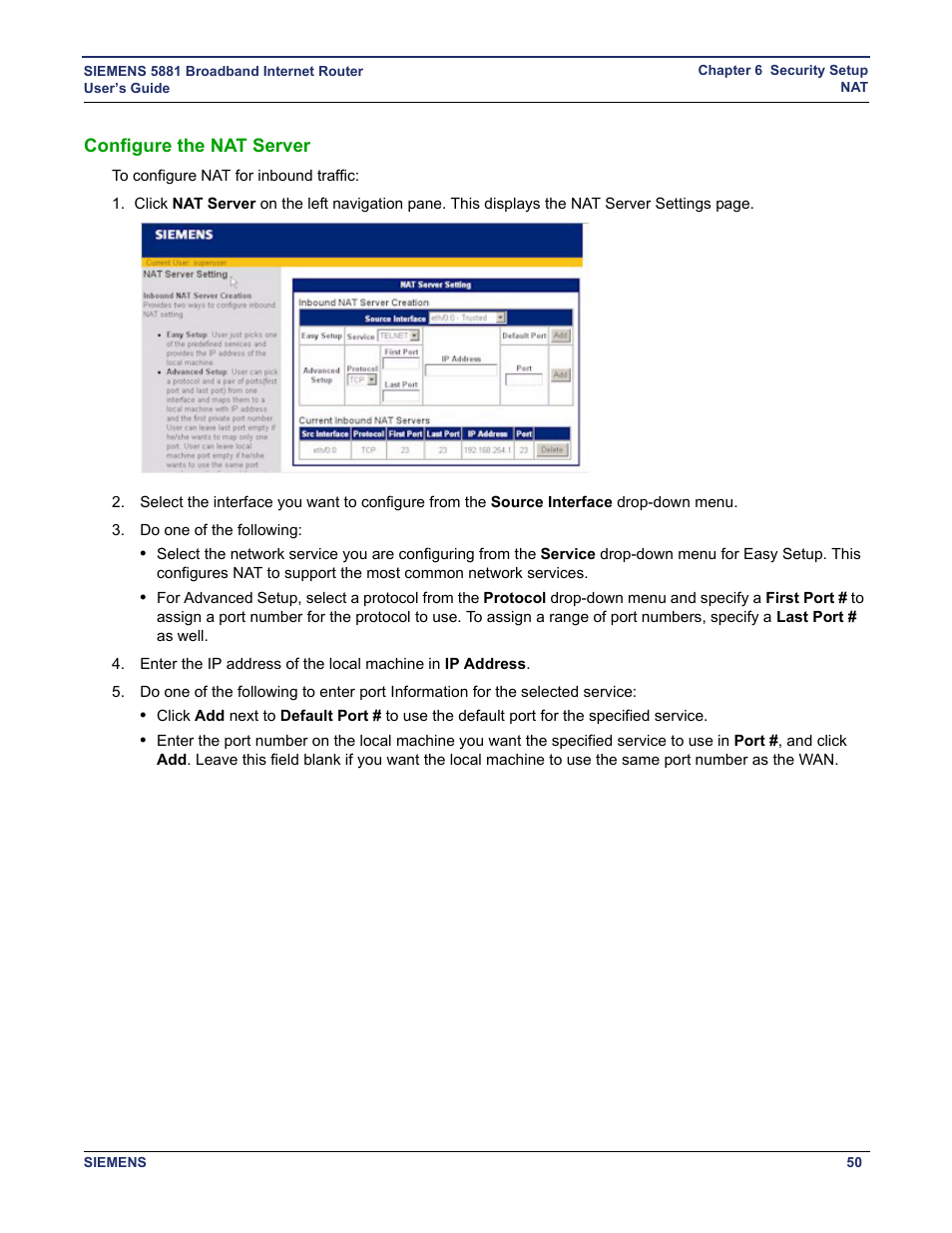 Configure the nat server | Siemens 5881 User Manual | Page 56 / 87