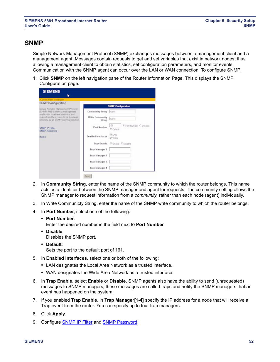 Snmp | Siemens 5881 User Manual | Page 58 / 87