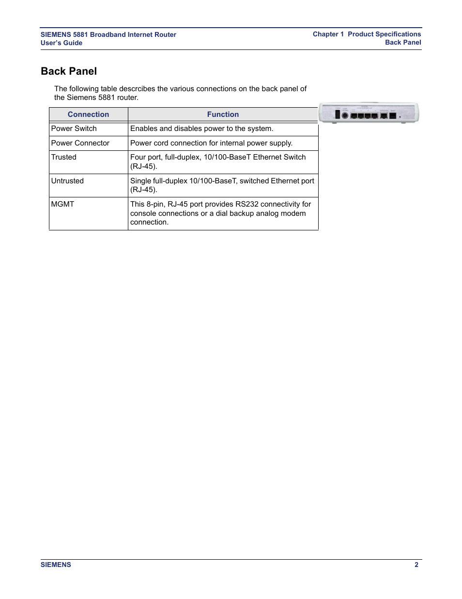 Back panel | Siemens 5881 User Manual | Page 8 / 87