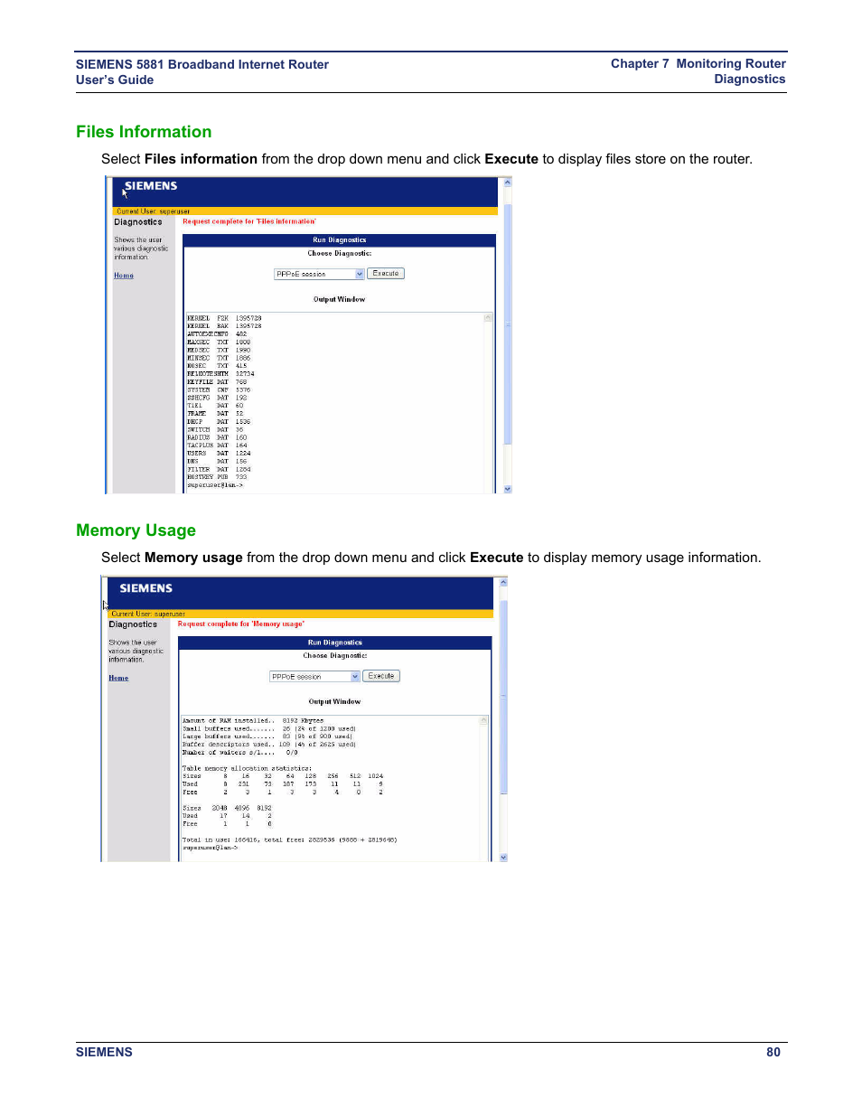 Files information, Memory usage, Files information memory usage | Siemens 5881 User Manual | Page 86 / 87